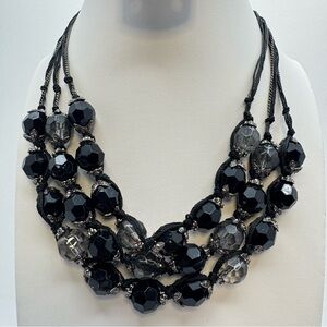 Vintage Liz Claiborne Black Glass Bead Statement Necklace Bold Chunky Layered